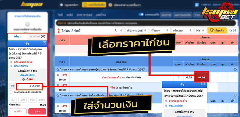 ใส่จำนวนเงิน ไก่ชนออนไลน์